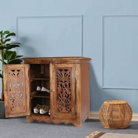 Carved Hallway Bedside Shoe Cabinet Storage - Light Brown