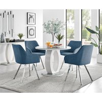 Giovani Round Grey 100cm Table and 4 Falun Silver Leg Chairs - Blue
