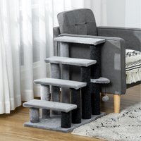 PawHut Pet Stairs with Scratching Posts, Platforms, Toy Ball - Grey / 64cm