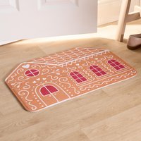 Xmas Gingerbread House Washable Anti Slip Indoor Doormat - Brown