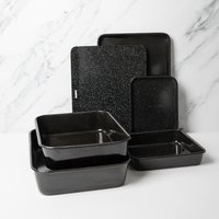 6pc Vitreous Enamel Non-Stick Set 2 Roasting Pans 4 Baking Trays - Grey