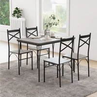 Industrial 5 Piece Dining Table Set Kitchen Table and 4 Chairs - Grey