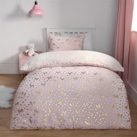 Metallic Hearts Fleece Duvet Set - Pink / Double