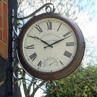 Greenwich Station Wall Clock and Thermometer - Brown