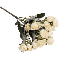 5 Branch 15 Heads Artificial Silk Rose Bouquet - White