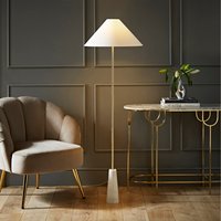 Margot Marble Base Floor Lamp with Tapered Linen Lampshade - White