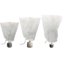 3pc Plant Fleece Frost Protection Cover Set with Drawstring - 3 Sizes - White