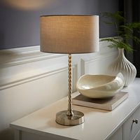 Maeve Brushed Chrome Bobble Table Lamp with Fabric Drum Shade - Grey
