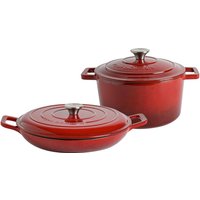 2pc Cast Iron Casserole Dish Set - 2.3L and 4.68L - Red Ombre