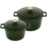 2pc Round Cast Iron Casserole Dish Set - 2.8L and 4.5L - Green