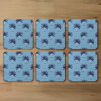 Palm Trees On Blue Coaster - Blue
