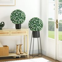 HOMCOM Set of 2 Artificial Topiary Balls - White
