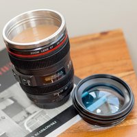 Camera Lens Mug With Lid - Black