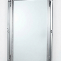 Large Vintage Silver Leaner Ornate Wall Hanging Mirror With Deep Flowery Frame - Silver