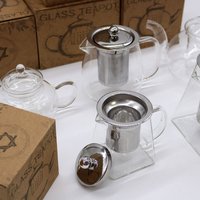 Glass Infuser Teapot Round Pearl Clear Stovetop Safe - White