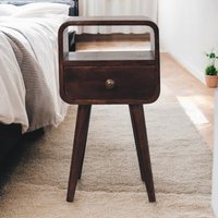 Solid Wood Mini California Walnut Curved Bedside with Open Slot - Brown