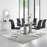 Imperia 6 Grey Dining Table and 6 Murano Chairs - Black
