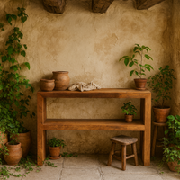 Manila Light Mango Wood Console Table with Shelf - Brown