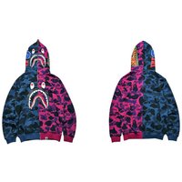 Contrast Camouflage Hooded Zippered Sweater Jacket - Blue / 4XL
