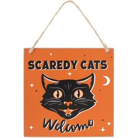 Scaredy Cats Welcome Hanging Sign - Orange