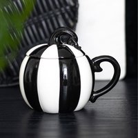 Black and White Striped Pumpkin Lidded Mug - Black and White