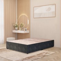 Divan Bed Base Tweed Fabric Solid Platform Top with Draw Options - Charcoal / Double / 0