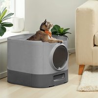 Enclosed Cat Litter Box with Slide Out Tray Lid and Scoop - Grey