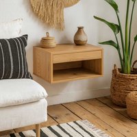 Bramblebud Oak-Effect Bedside Table, 1 Drawer, Wall-Mountable - Brown