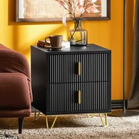 Set of 2 Bedsides with Gold Legs 2 Drawers - Black