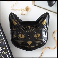 Magick Black Cat Face Trinket Dish for Rings Crystals - Black