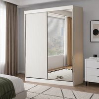 Berlin 200cm White Sliding Door Wardrobe with Shelves and Hanging Rail - White