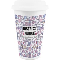 Novelty District Nurse Ceramic Travel Mug - Reusable Drinks Cup Gift - White