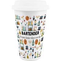 Novelty Bartender Ceramic Travel Mug - Reusable Drinks Cup Gift - White