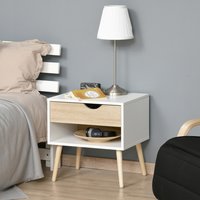 HOMCOM Bedside Table with Drawer and Shelf - Natural / 39cm / 8.5kg