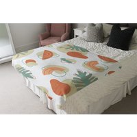 Line Art And Botanical Elements Blanket - Green