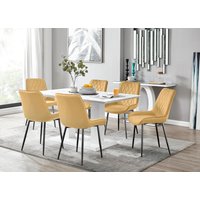 Imperia 6 White Dining Table and 6 Pesaro Black Leg Chairs - Mustard