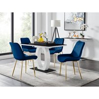 Giovani Black Dining Table With Four Pesaro Gold Leg Chairs - Navy