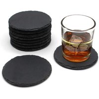 Slate Coasters Set Round Rustic - Grey / 4