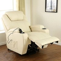 Cinemo Elecrtic Rise Recliner Leather Masseage Heat Armchair - Cream