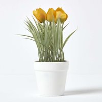 Homescapes Yellow Artificial Tulips in White Decorative Pot, 22 cm Tall - Yellow