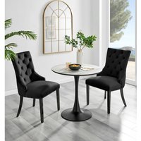 FurnitureboxUK, Elina White Marble Effect Round Dining Table and 2 Belgravia Black Leg Chairs - Black FurnitureboxUK, Elina White Marble Effect Round Dining Table and 2 Belgravia Black Leg Chairs - Black