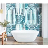 Curved Line Texture Wall Mural - Blue / Medium