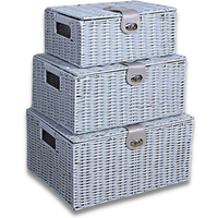 3x Wicker Grey Storage Baskets - Grey