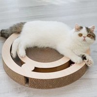 Round Cat Scratcher with Ball Toy - Brown