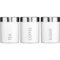 Set of 3 Airtight Tea Sugar and Coffee Storage Canister Jars Cream - White