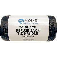 Refuse Sacks Tie Handle 50L - Black / 50