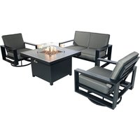 4 Seater Aluminium Garden Sofa with Cube Fire Pit Table Furniture Set - Grey / 1 Fire Pit Table, 2 Swivel Chair Loveseat