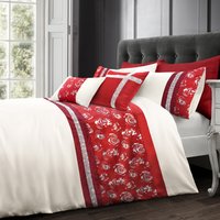 Geneva Floral Diamante Duvet Cover and Pillowcase Set - Red / Single