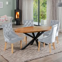 Dossena Oval Dining Table Set with 4 Ravenna Velvet Chairs - Light Grey
