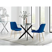 Novara 100cm Round Black Leg Kitchen Dining Table And 2 Pesaro Gold Leg Chairs - Navy